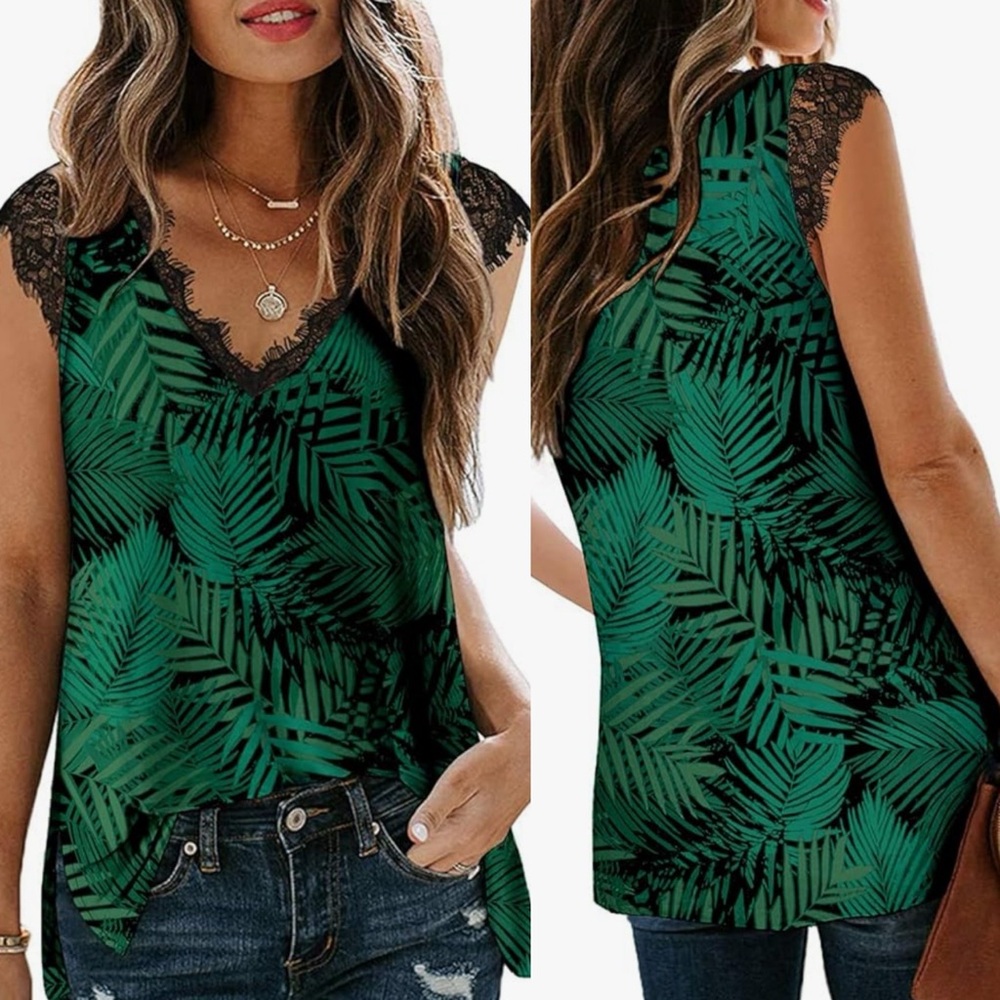 Palm Lace Tank Top - 3X